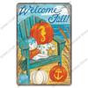 Welcome Poster Metal Plate Vintage Pumpkin Sunflower Bird Metal Tin Signs Wall Decor Garden Door Cafe Party