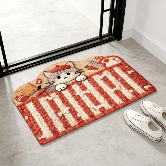 Cartoon Animal Welcome Doormat Cute Cat Dog Bear Entrance Rug Non-Slip Absorbent Floor Mat for Bathroom Bedroom Kitchen Doorway