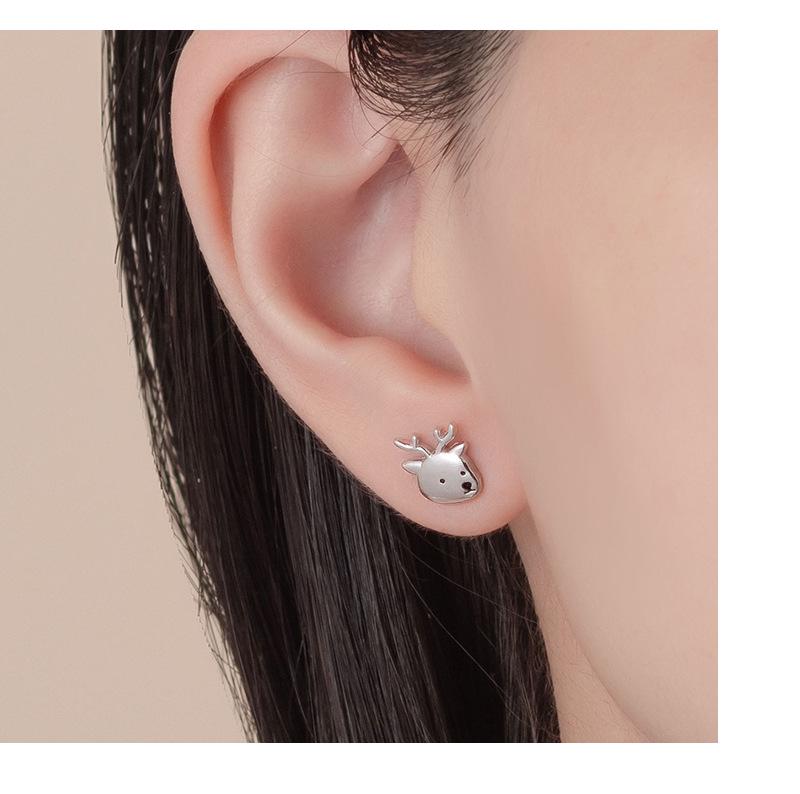 Original 999 Sterlingsilber Ich liebe dich Hirsch Ohrstecker - Süß, Niedlich, Europäischer & Amerikanischer Mori-Stil für Weihnachten