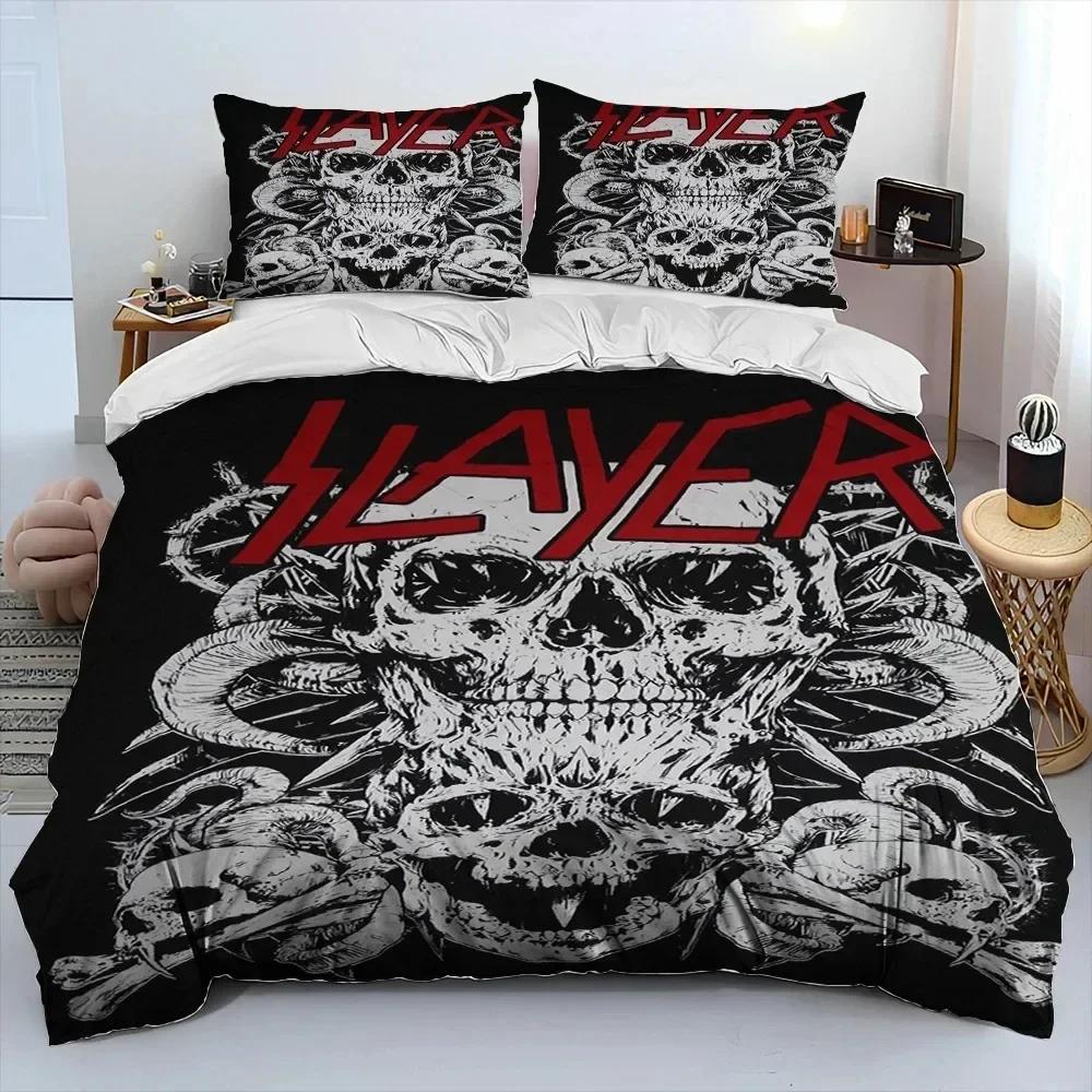 Slayer Heavy Metal Band Musik Bettdecke Bettwäsche Set Bettbezug Bett-Set Steppdeckenbezug Kissenbezug King Queen Size Bettwäsche Set Geschenk