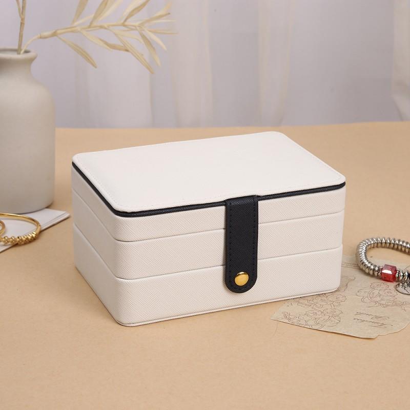 3-Tier PU Leather Jewelry Organizer Box With Dustproof Cover Earrings Studs Rings Storage