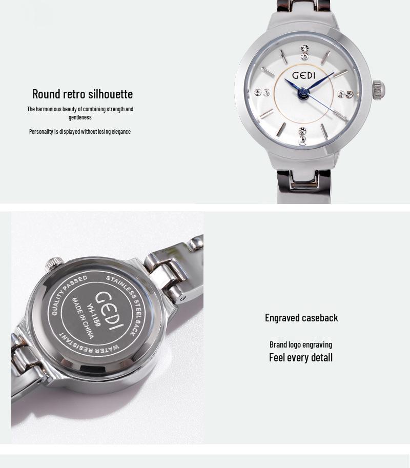 GEDI Exquisite Rhinestone Waterproof Alloy Bracelet Quartz Watch for Ladies