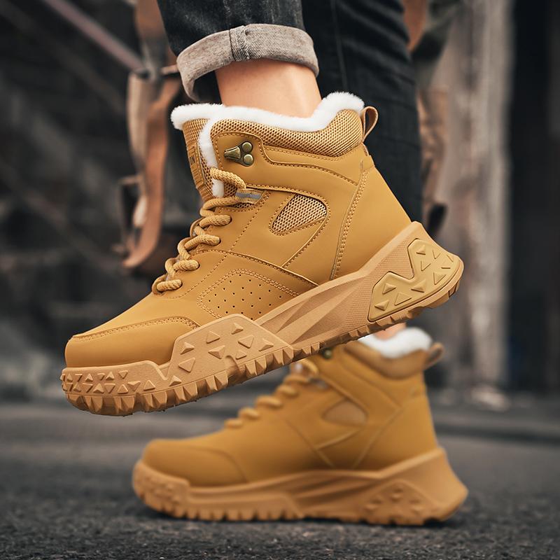 Trendy Thick Soled Sports Lace Up Comfortable Warm Ankle Boots Mens Shoes Outdoor Boots Autumn Winter Retro Workwear Shoes