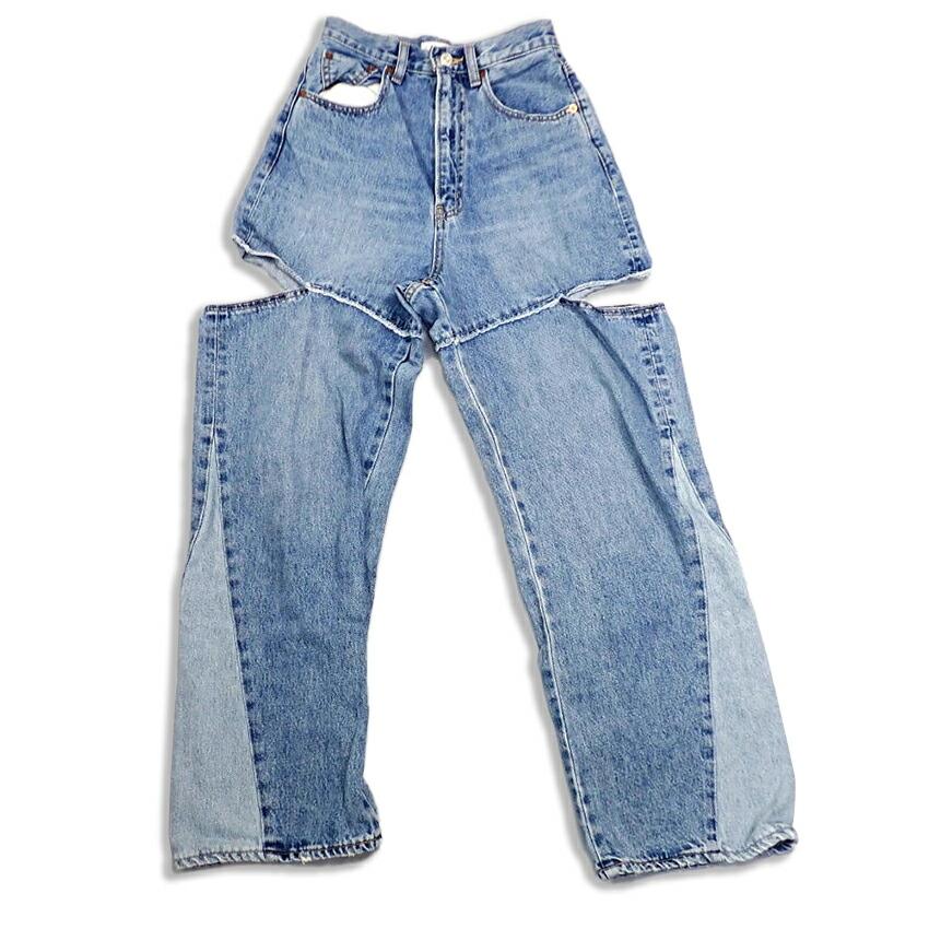 

[Использовано] moussy CUT OUT WIDE STRAIGHT поврежденный деним [b40-54]