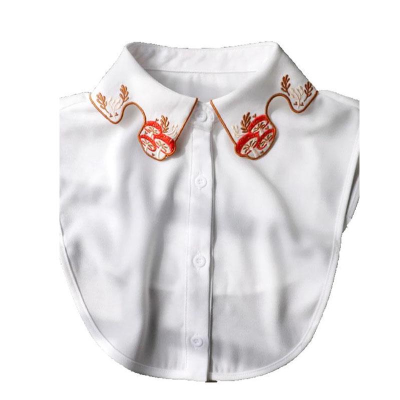 Elegant White Embroidery Chiffon Fake Collar Shirt for Women Detachable Half Faux False Shirt Collar Clothing Accessories