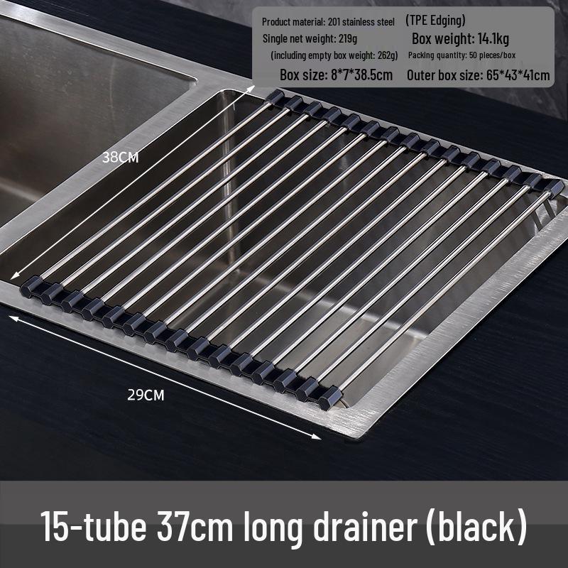 Foldable Stainless Steel Sink Drainer Rack & Roll-Up Dish Mat