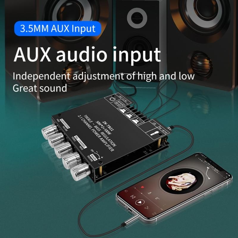 ZK-TB21 2.1-Channel Bluetooth-compatible 5.0 Audio Amplifier Board Module 50Wx2+100W AMP