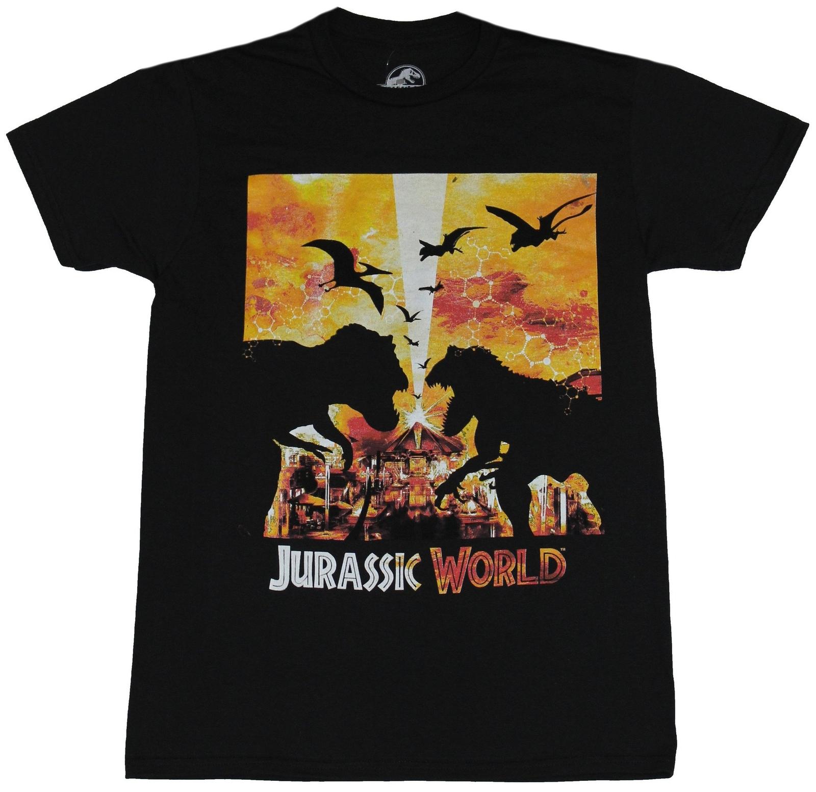 Jurassic World Park Mens T-shirt Silhouetted Dinos Over Sunset Park Image XXXXL