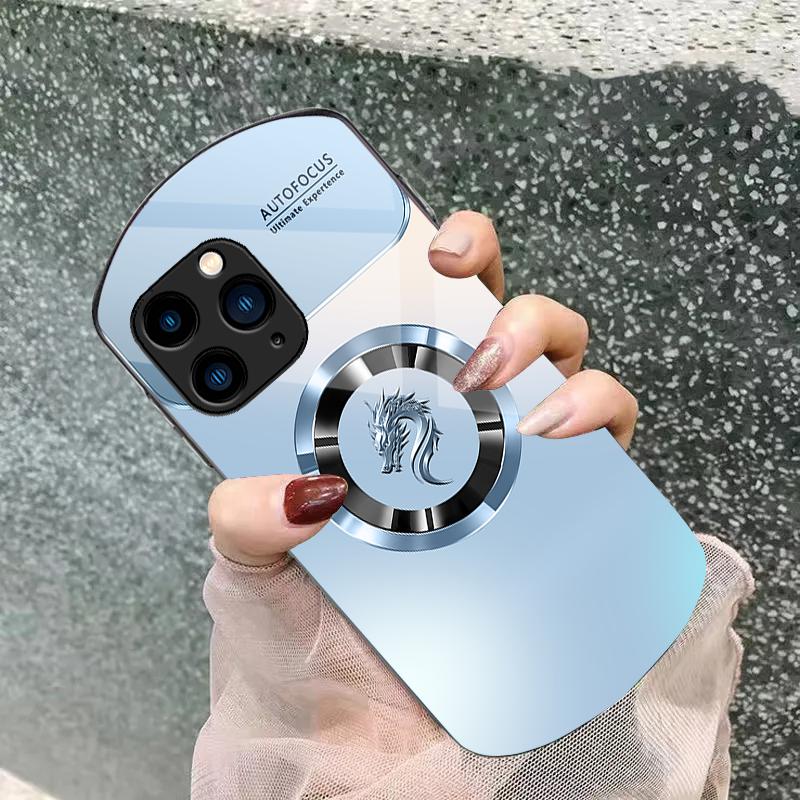 Gradient Circle Dragon For Iphone 11 12 13 14 15 Pro Max Plus Mini 7 8 Se 2020 X Xs Xr Elliptical Tempered Glass Phone Case