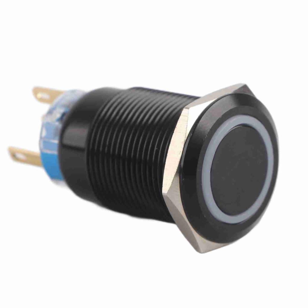 19mm 12 24V LED ON OFF Black Waterproof Selflocking Latch Push Button Flate Switch