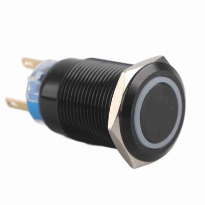 19mm 1224V ONOFF Black Waterproof Selflocking Latch Push Button Flate Switch Red LED