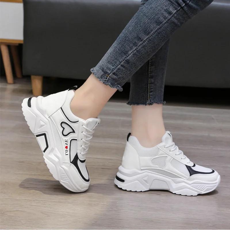 Comemore New Spring Autumn Lace-up Wedge Sneakers Women Breath Thick Bottom Lightweight Sports Shoes Comfortable Leisure Shoes