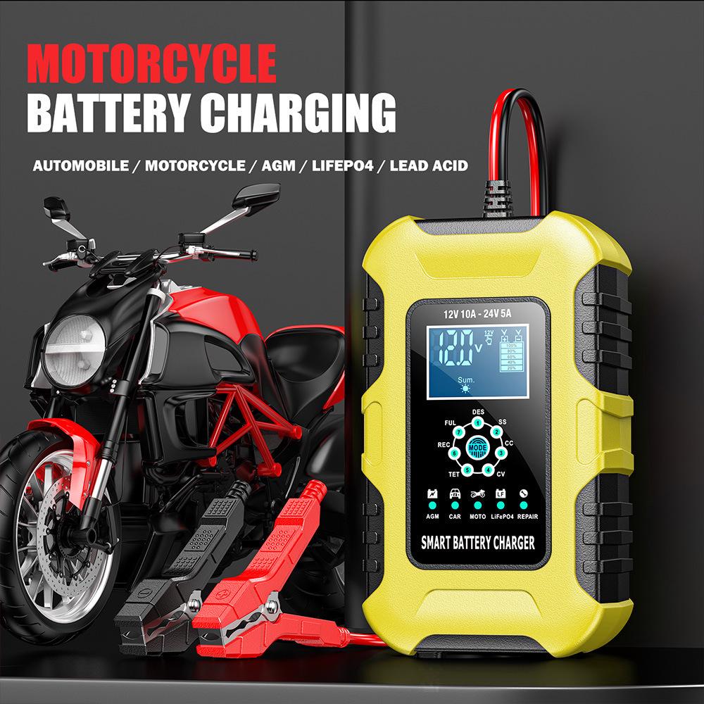 12V/10A 24V/5A Smart Charger for Iron Lithium, GEL, Lead-Acid, AGM, LiFePo4 Motorcycle and Car Batteries.
