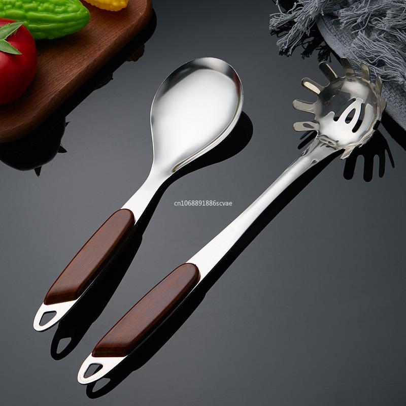 1Pcs Stainless Steel Wooden Handle Cooking Utensil Spatula Shovel Spaghetti Rice Spoon Colander Kitchenware Kitchen Accessories