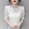 Shirt Women's Summer Clothes Korean Version of The V-neck Design Sense of Temperament Fashion All-match Loose Top
