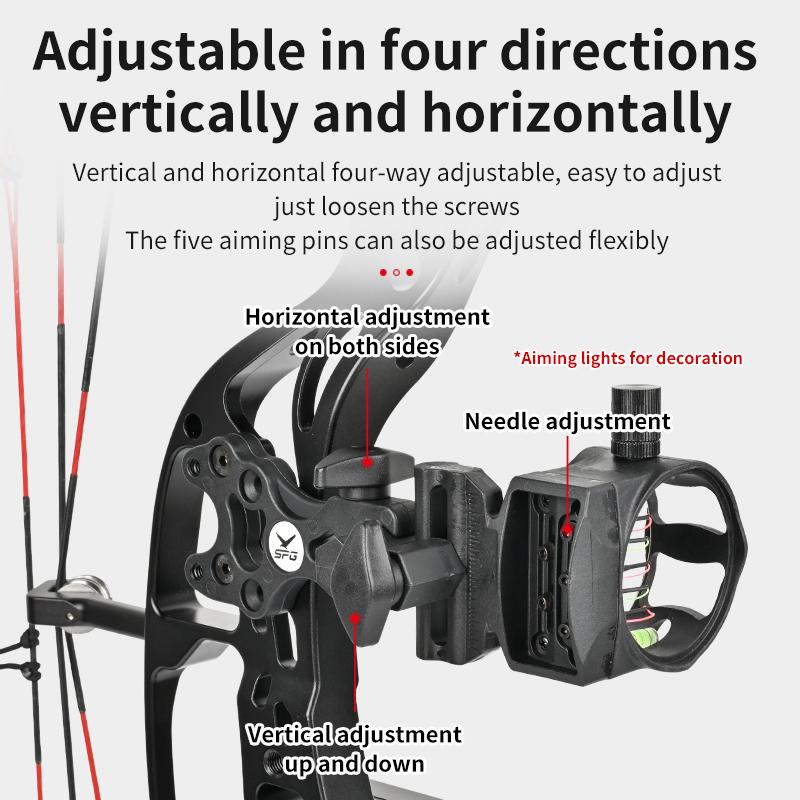 Archery Compound Bow Sight 5 Pin Adjustable Composite Bow 0.019" Bright Fiber-Optic Hunting Shooting Aiming Device Accessories 5