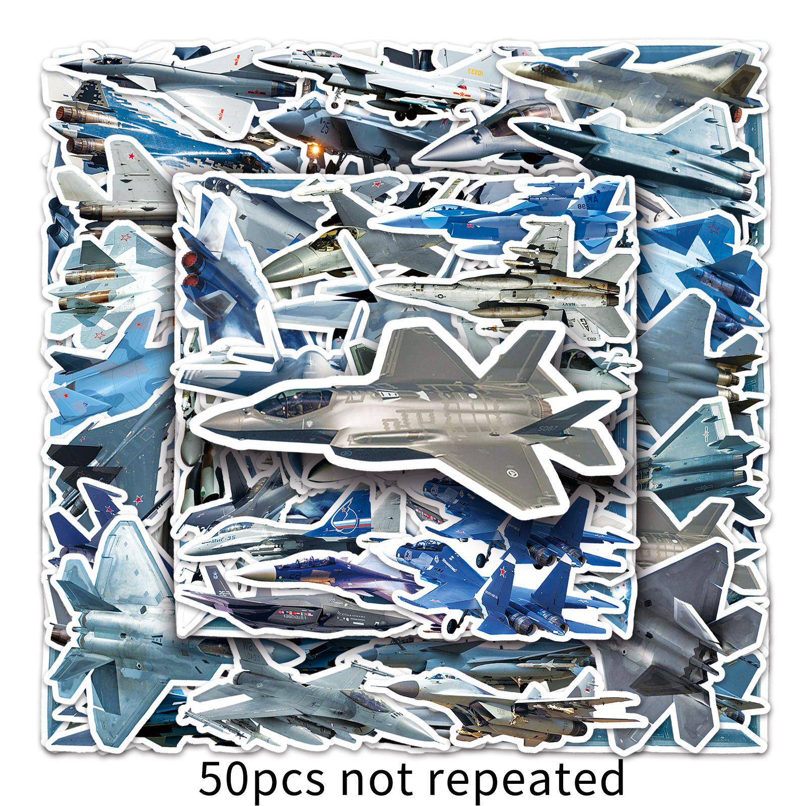 50pcs Cool Fighter Jet Graffiti Military DIY Waterproof Stickers for Phone Cases & Suitcases