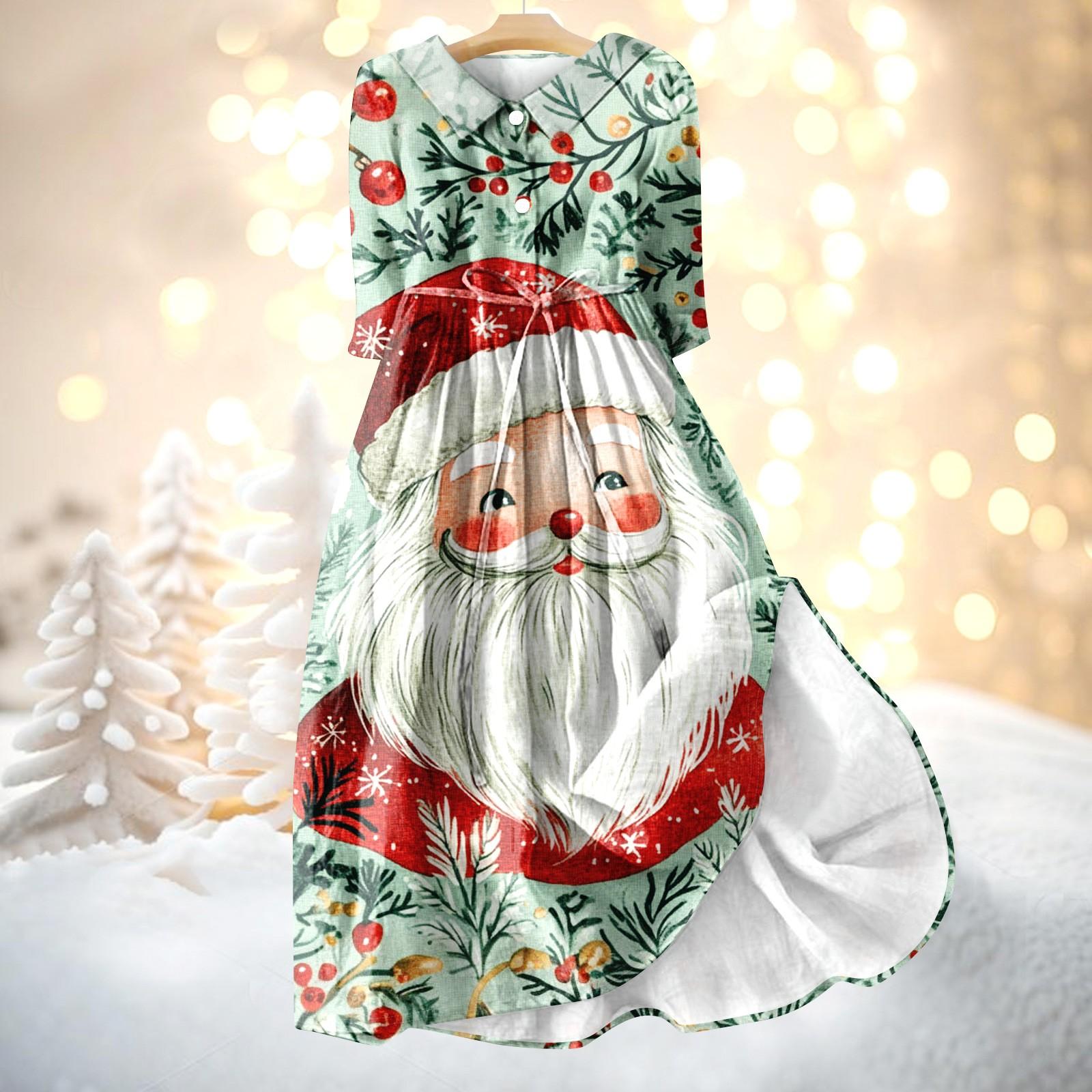 

Женское модное платье с рождественским принтом, застегивающееся на пуговицы, с манжетами длиной семь четвертей и бретельками S белый