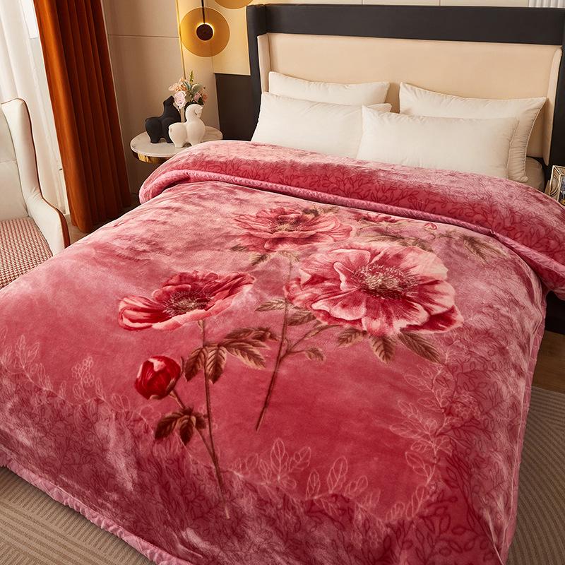 Double-Sided Coral Fleece Raschel Blanket - Thickened Velvet Cover for Autumn & Winter, Perfect Wedding Gift