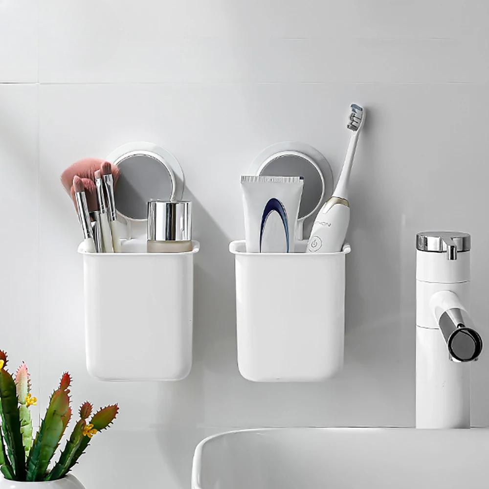 Portable Toothbrush Wall Mounted Holder Toothpaste Mouth Cup Waterproof Holder Drill-Free Bathroom Storage Shelf Rack Organizer
