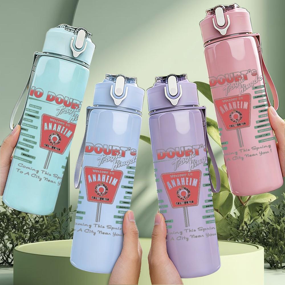 1PC Light grey faded blank textured print 750ml colorful plastic sports water bottle leakproof pop up lid with straw for outdoor work home use