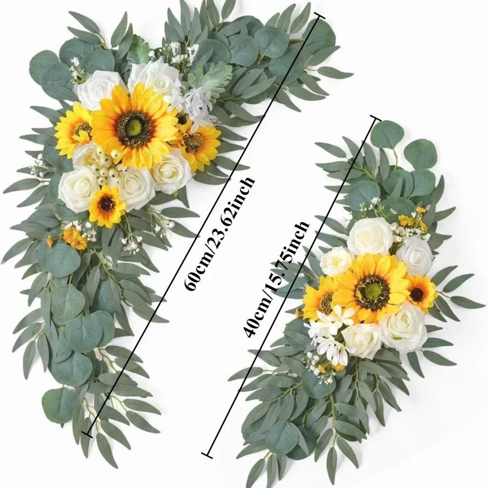 2pcs Artificial Crescent Flower Swag Wedding Arch Decor Fake Floral Finished for T Stage Road Lead Party Ceremony Event Supplies