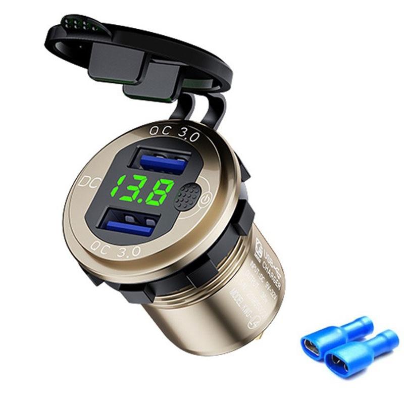 

Быстрая зарядка 3,0 36 Вт Автомобильное двойное USB-зарядное устройство Qc3.0 Алюминий Водонепроницаемое с переключателем вольтметра для 12 В/24 В Мотоцикл Лодка Морской Rv no Line золотой