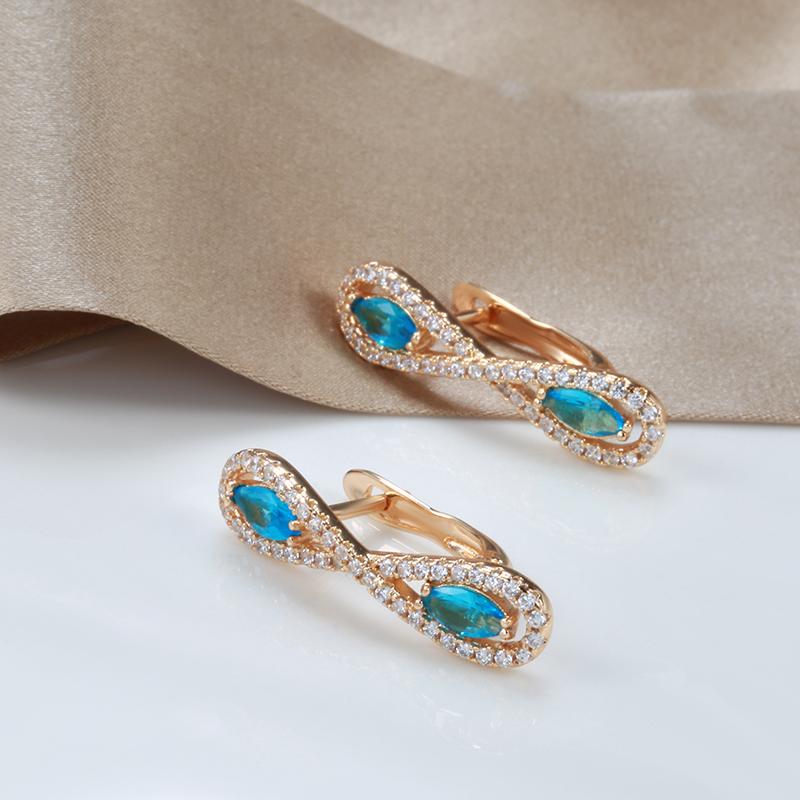 Kinel Blue Zircon Symmetric Rose Gold Color Earrings