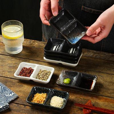 Japanese Style Ceramic Two-Compartment Sauce Dish Set
