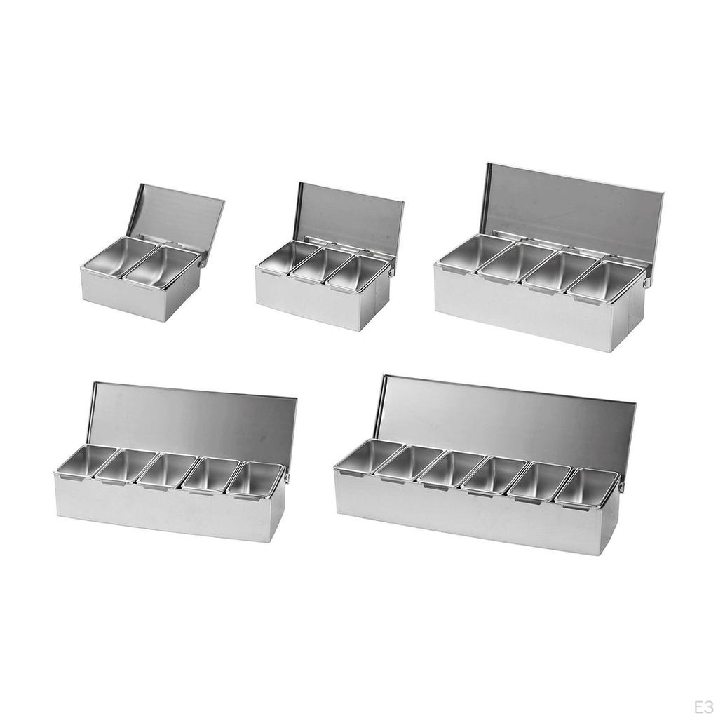 Condiment Server Stainless Steel Kitchen Organizer Tray Seasoning Box Dispenser Spice Container