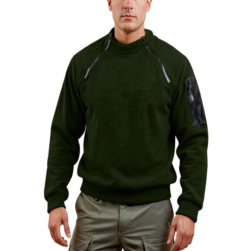 Men's Trend Round Neck Double Zipper Pocket Color Outdoor Function Workwear Hoodie
