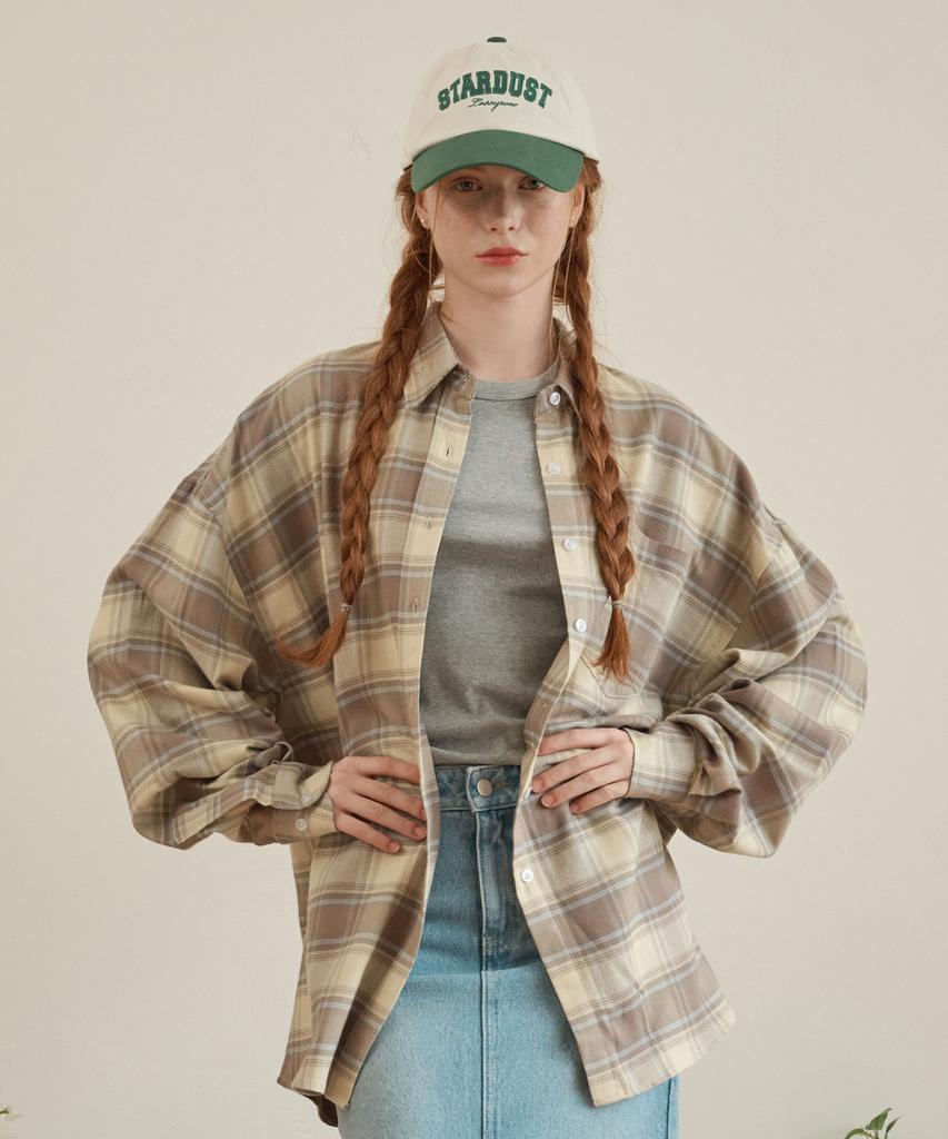 LOSSYROW Chemise à Carreaux Oversize Beige