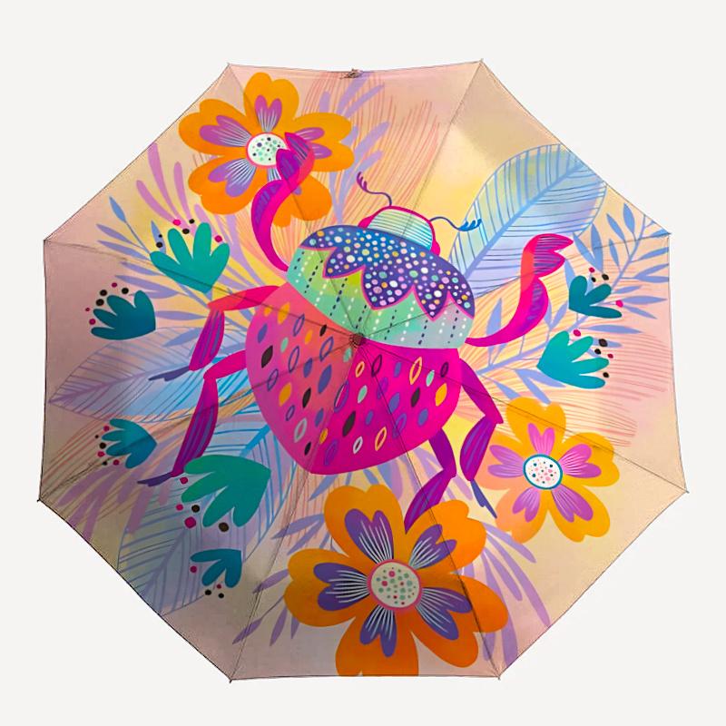 

1pc Beetle Floral Automatic Open/close Umbrella, 8-Rib sturdy structure, Portable Travel Umbrella, Parties, Everyday Usel007