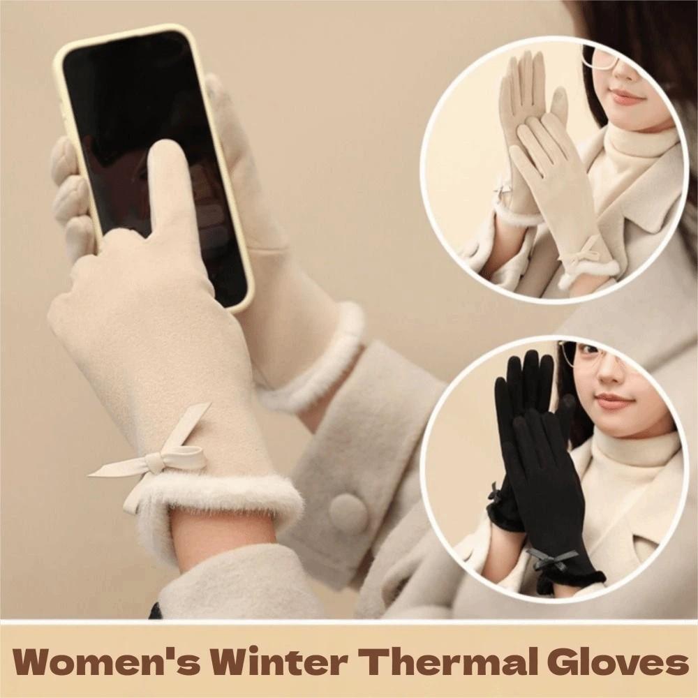 Thermal Lined Female Touchscreen Gloves Solid Color Cycling Warm Gloves  Cold Weather
