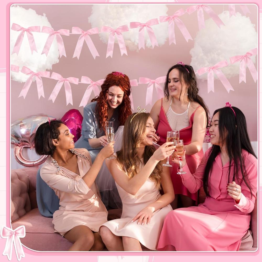 5 Stück Schleifengirlanden Deko für Junggesellinnenabschied Dekorationen Satinband Coquette Tisch Geburtstagsfeier Girlande Schleifdeko Banner Schleifengirlandenbanner