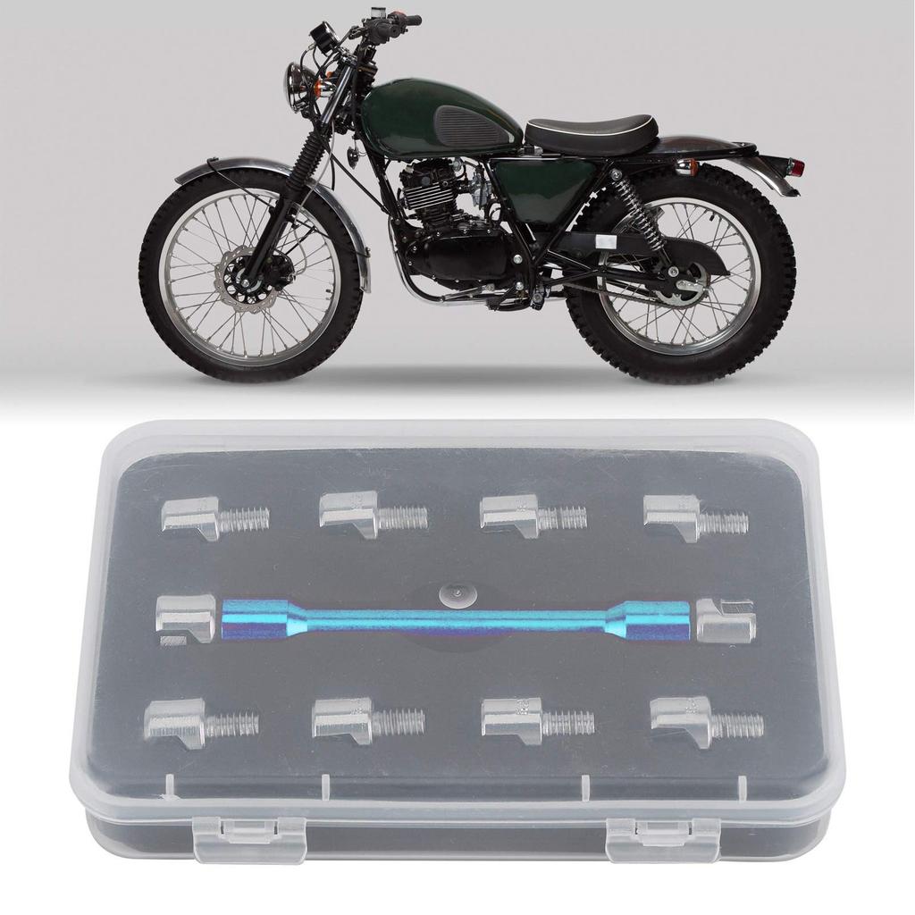 Motorcycle Spoke Wrench Set, CNC Machined, 5.0-6.8mm, 10 Interchangeable Tips Included, 93mm Length, for Tire Spoke Adjustment and Maintenance (Blue)