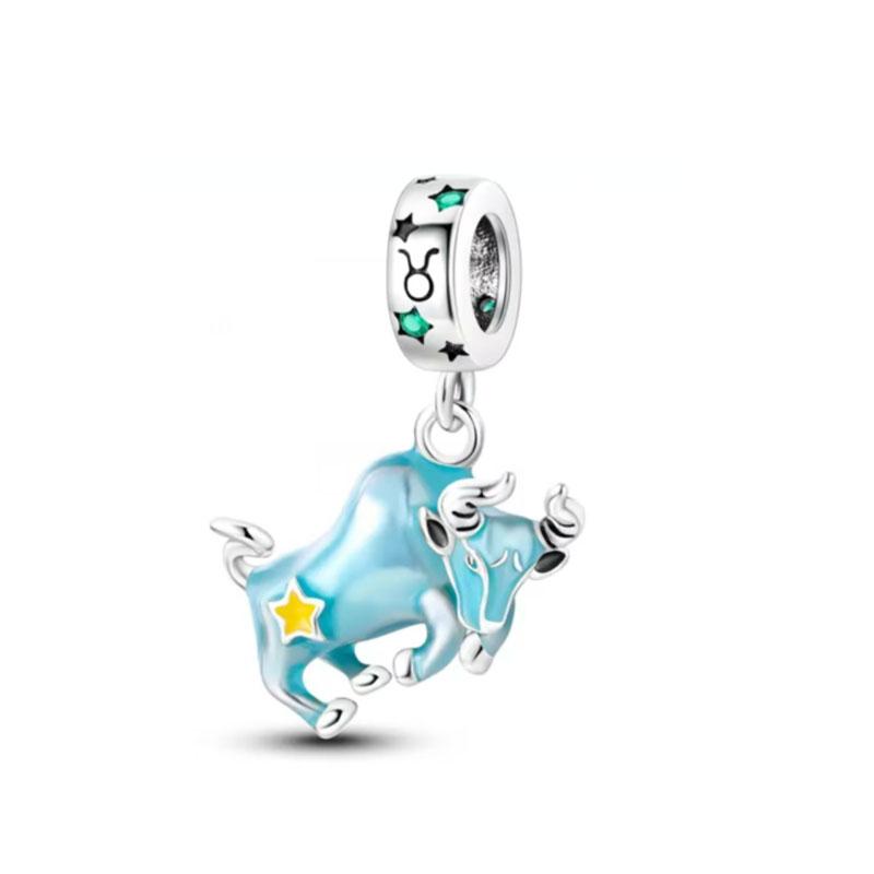 Blue Copper Zodiac Constellation Pendant Charm Diy Dangle Fit European Pendant Bracelet Charm Jewelry Gift Beads