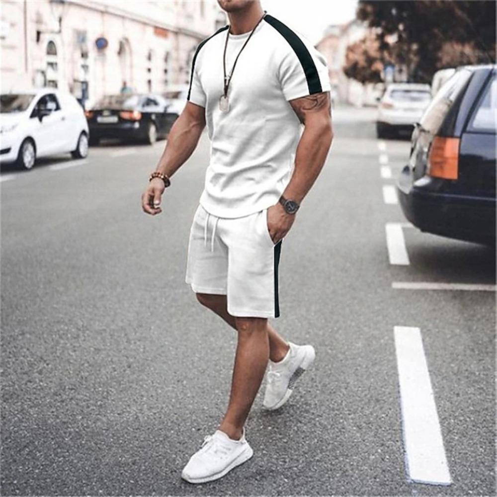 Set Estivo Sportivo Super Street Shooting da Uomo, Set Due Pezzi, T-shirt, Pantaloncini, Set Casual Stampato