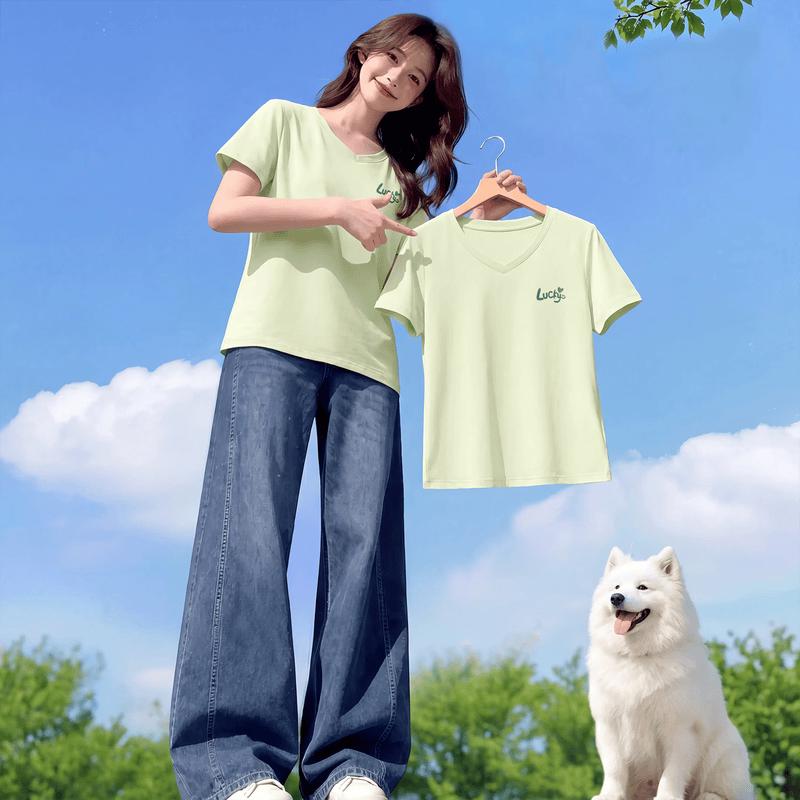 Xuezhongfei Women s Antibacterial V-Neck Ice Silk Short Sleeve T-Shirt L