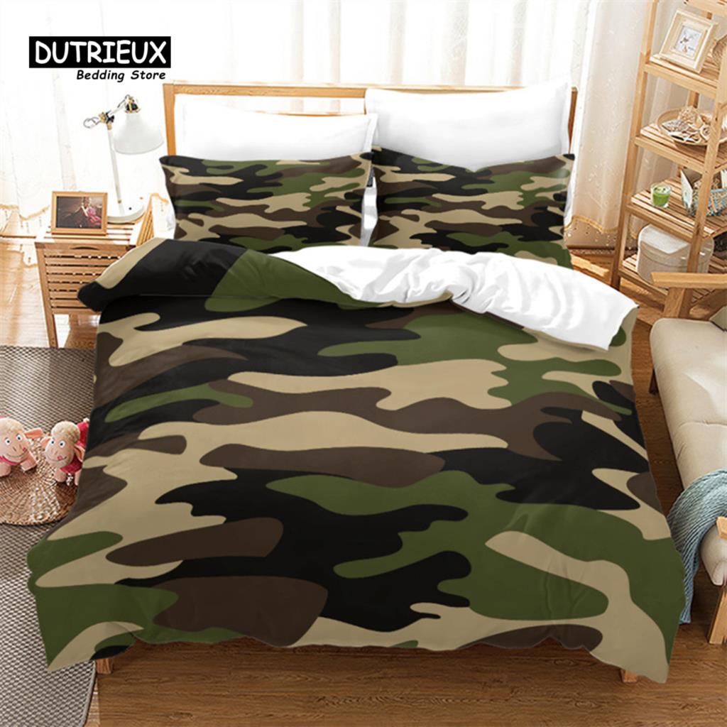 Kamuflażowy Zestaw Pościeli Rozmiar King Queen Kolorowy Wzór Abstrakcyjny Nadruk Artystyczny Poszwa na Kołdrę Poszewki na Poduszki Dla Chłopców Nastolatków Mężczyzn Dekoracyjny