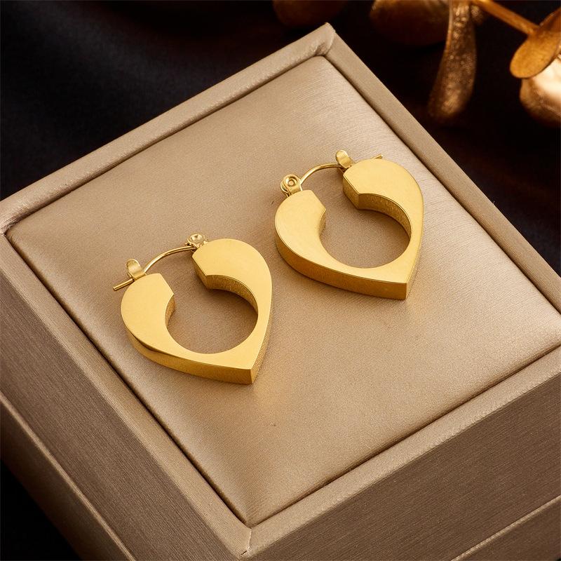 Gold Plated Heart Hoop Earrings Stainless Steel