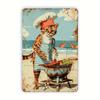 Metal Tin Plate Vintage Beach Cat Chef Metal Tin Sign Fun Poster Printing Suitable For Outdoor Wall Decoration Street Ya