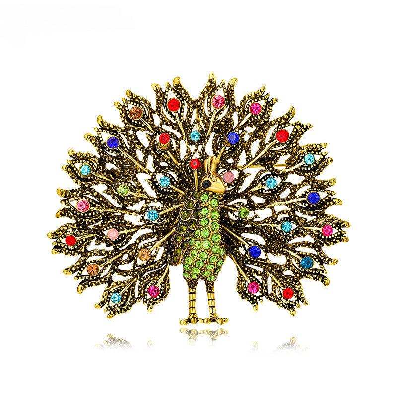 

Модный ретро-корсаж с павлином, аксессуары, брошь с открытым экраном в виде павлина, креативная индивидуальная булавка со стразами для животных зелёный