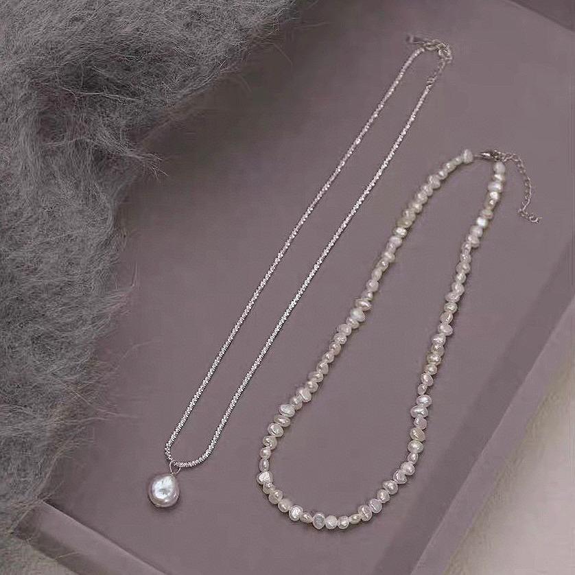 Double Stacked Baroque Collarbone Chain Pendant Niche Light Luxury High Sense Zhuji Natural Freshwater Pearl Necklace Women