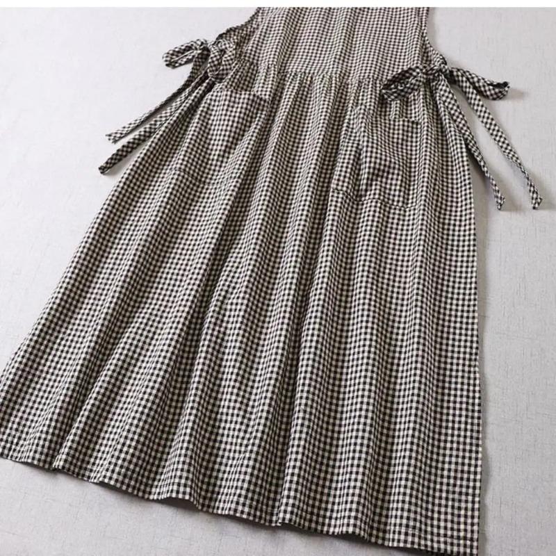 Summer Women Fashion Plaid Sleeveless Long Dress O Neck Casual Dresses Ladies Loose Pockets A Line Vestidos