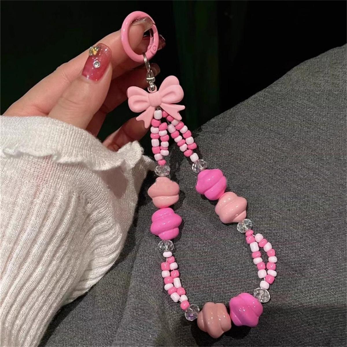 

Y2k Sweet Cute Pink Bowknot Mobile Strap Phone Chains Lady Pearl Chain Phone Pendant Charm Key Anti-Lost Lanyard Pendant Jewelry Other