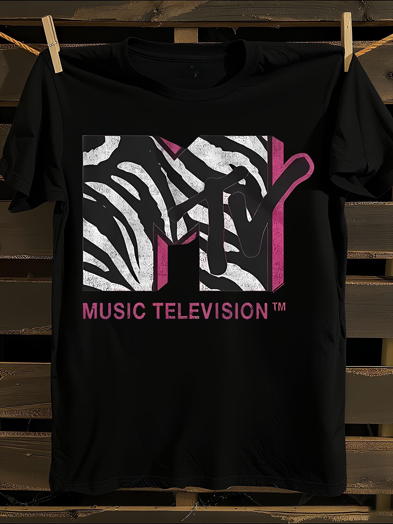 MTV Logo Icon Zebra Stripe Tshirt S