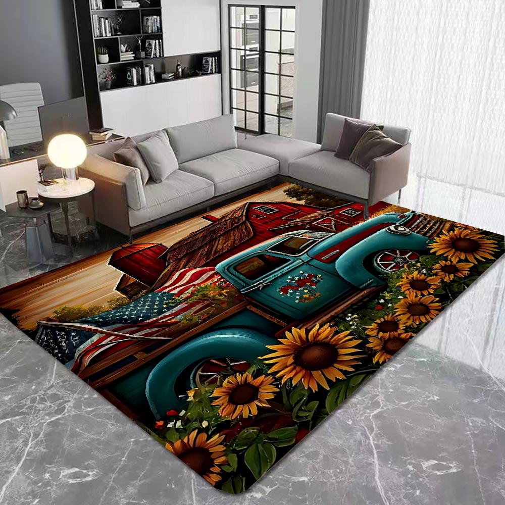 

Красочный фермерский грузовик с подсолнухом, фланелевые ковры для дома, гостиной, кухни, спальни, декор, противоскользящий напольный коврик 40X60cm-16x24in