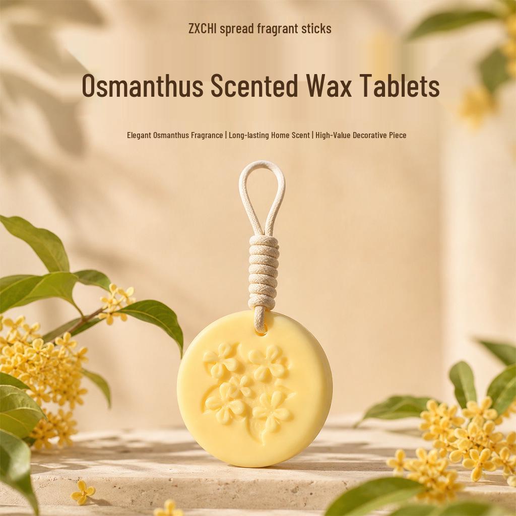 Golden Osmanthus Scented Wax Tablet - Long-Lasting Aromatic Wardrobe Hanger Pendant with Embossed Floral Design. Golden Osmanthus