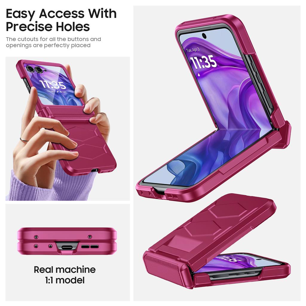 For Motorola Razr Ultra 2024/Razr Pro 2025/Razr Pro 2026 With Hinge Protection, Built-in Screen Protector Shockproof All-Inclusive Phone Cover-Red